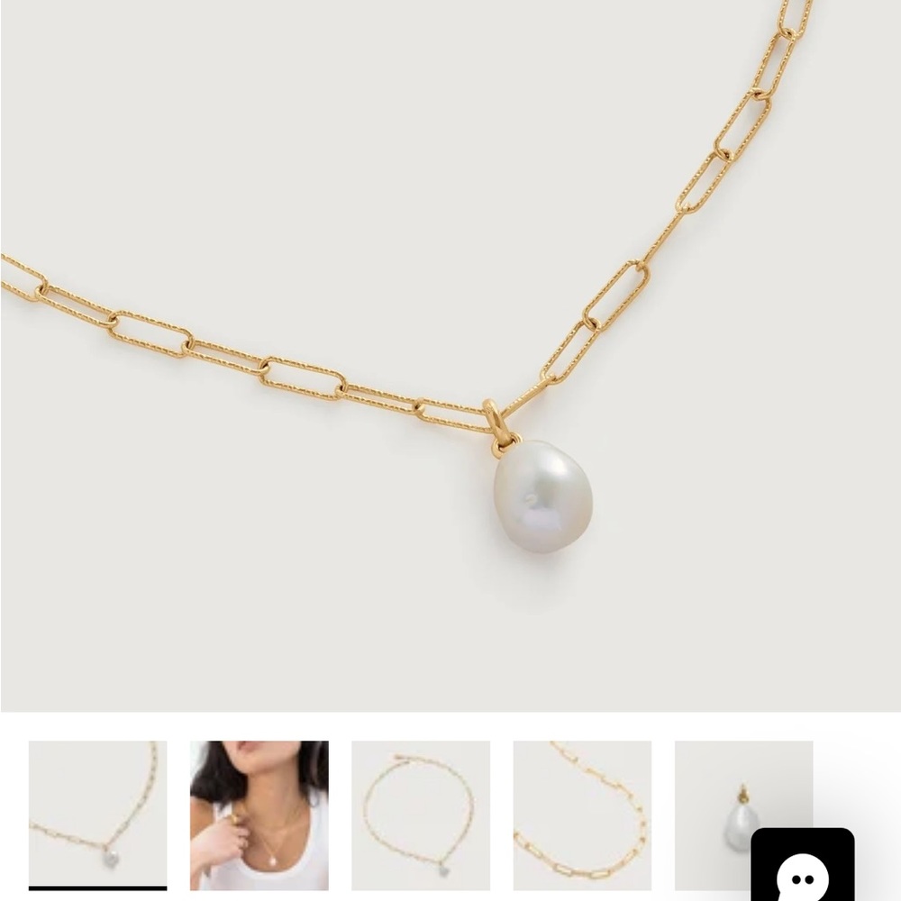 NIB Monica Vinader Gold Chain Necklace with Pearl Pendant